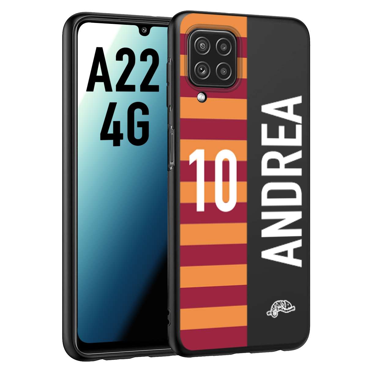 CUSTOMIZZA - Custodia cover nera morbida in tpu compatibile per Samsung A22 4G personalizzata calcio football nome e numero calciatori giallo rossi