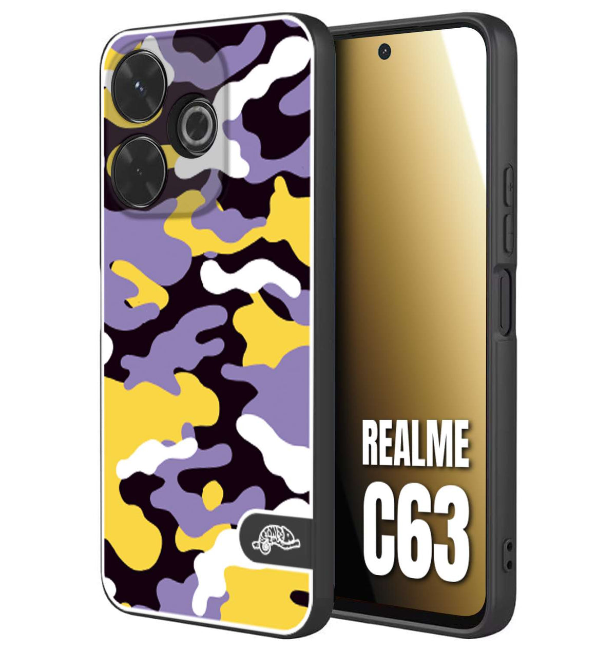 CUSTOMIZZA - Custodia cover nera morbida in tpu compatibile per Realme C63 camouflage mimetico militare viola lilla giallo