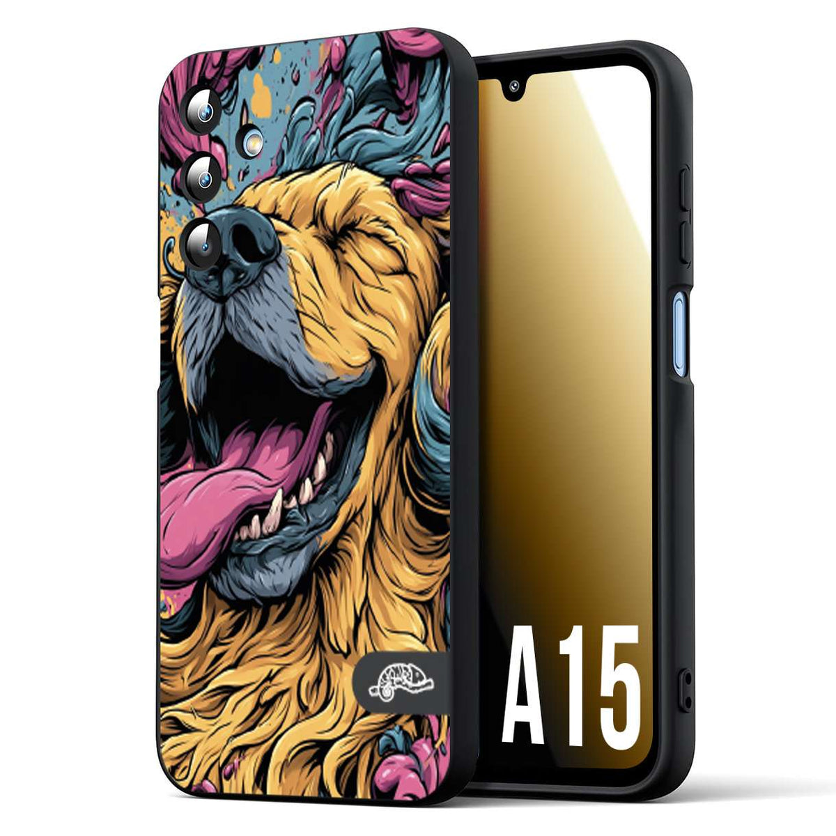 CUSTOMIZZA - Custodia cover nera morbida in tpu compatibile per Samsung A15 5G Golden Retriever illustrazione cane pop art cane street art cartone animato