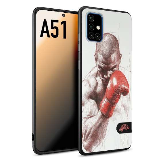 CUSTOMIZZA - Custodia cover nera morbida in tpu compatibile per Samsung A51 pugilato pugili disegno tattoo guantoni box sport primo piano