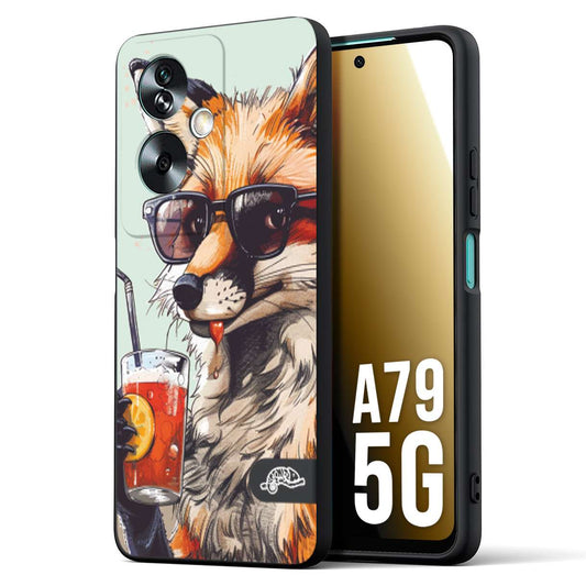 CUSTOMIZZA - Custodia cover nera morbida in tpu compatibile per Oppo A79 5G estate disegnata cocktails animali simpatici fox volpe negroni