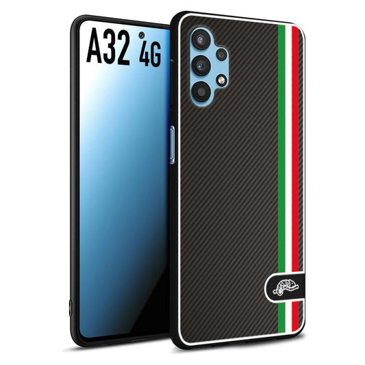 CUSTOMIZZA - Custodia cover nera morbida in tpu compatibile per Samsung A32 4G effetto fibra di carbonio bandiera Italia made in Italy