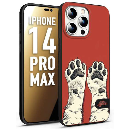 CUSTOMIZZA - Custodia cover nera morbida in tpu compatibile per iPhone 14 PRO MAX zampe di gatto cat paws rossa red disegnata fumetto cartoon
