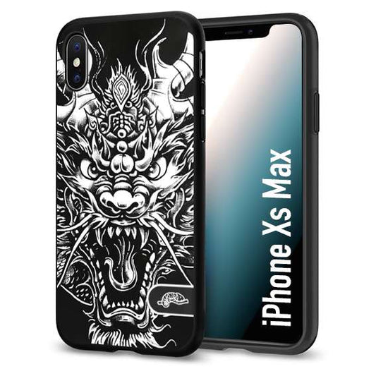 CUSTOMIZZA - Custodia cover nera morbida in tpu compatibile per iPhone Xs Max drago black and white bianco a rilievo disegnato tattoo tatuaggio