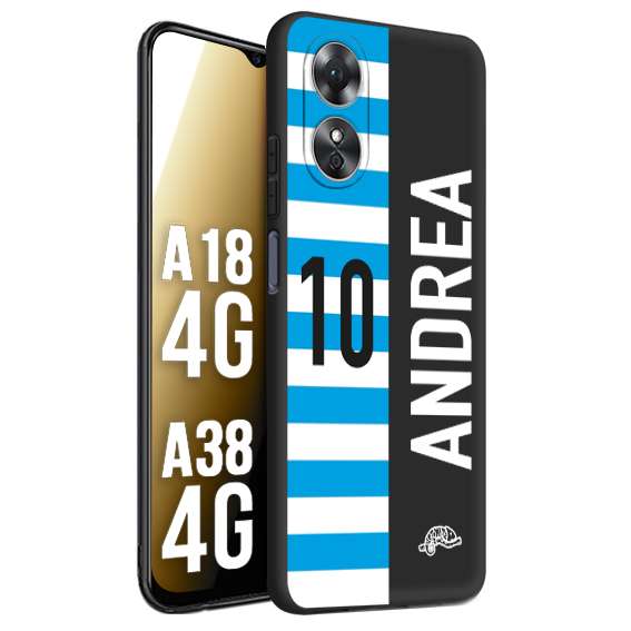 CUSTOMIZZA - Custodia cover nera morbida in tpu compatibile per Oppo A18 4G - A38 4G personalizzata calcio football nome e numero calciatori biancazzurri