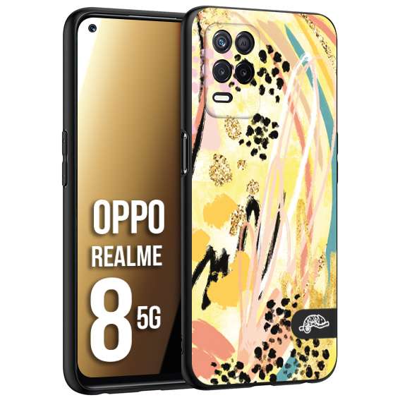 CUSTOMIZZA - Custodia cover nera morbida in tpu compatibile per Oppo Realme 8 5G astratti donna flower fantasia estate gialla rosa leopardata