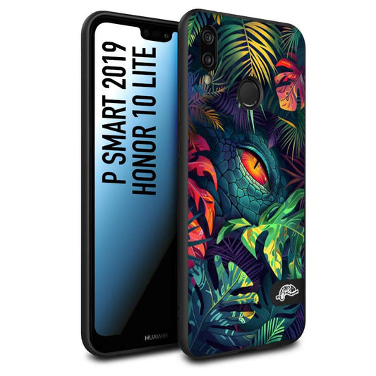 CUSTOMIZZA - Custodia cover nera morbida in tpu compatibile per Huawei P Smart 2019 animali color giungla tropicale occhio di coccodrillo alligatore disegnato