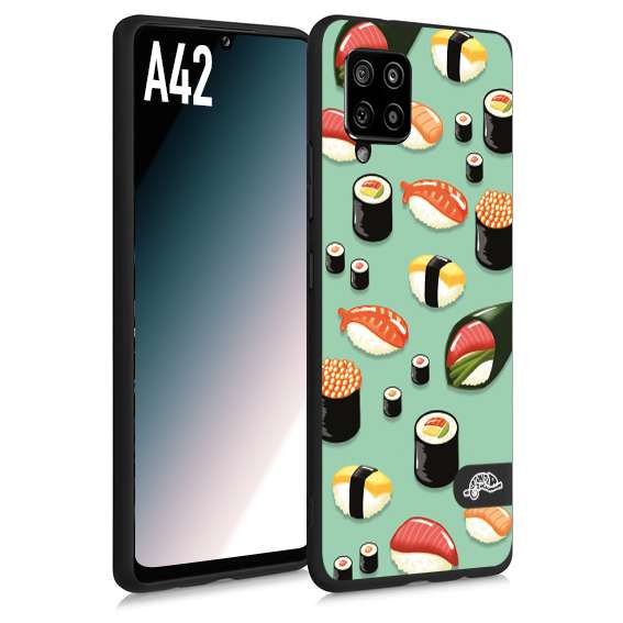 CUSTOMIZZA - Custodia cover nera morbida in tpu compatibile per Samsung A42 sushi disegni giapponese nighiri acquamarina verde