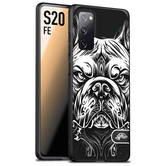 CUSTOMIZZA - Custodia cover nera morbida in tpu compatibile per Samsung S20 FE bulldog bianco a rilievo disegnato tattoo tatuaggio