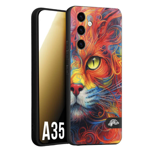 CUSTOMIZZA - Custodia cover nera morbida in tpu compatibile per Samsung A35 5G animali color cat gatto viso colori vibranti disegnato schizzo
