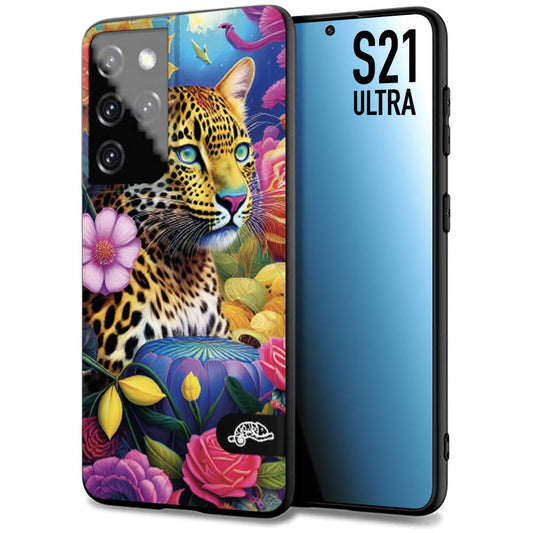 CUSTOMIZZA - Custodia cover nera morbida in tpu compatibile per Samsung S21 ULTRA astratti donna flower fantasia leopardo ghepardo animali colorati