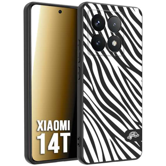 CUSTOMIZZA - Custodia cover nera morbida in tpu compatibile per Xiaomi 14T zebrata maculata a rilievo soft touch donna bianca