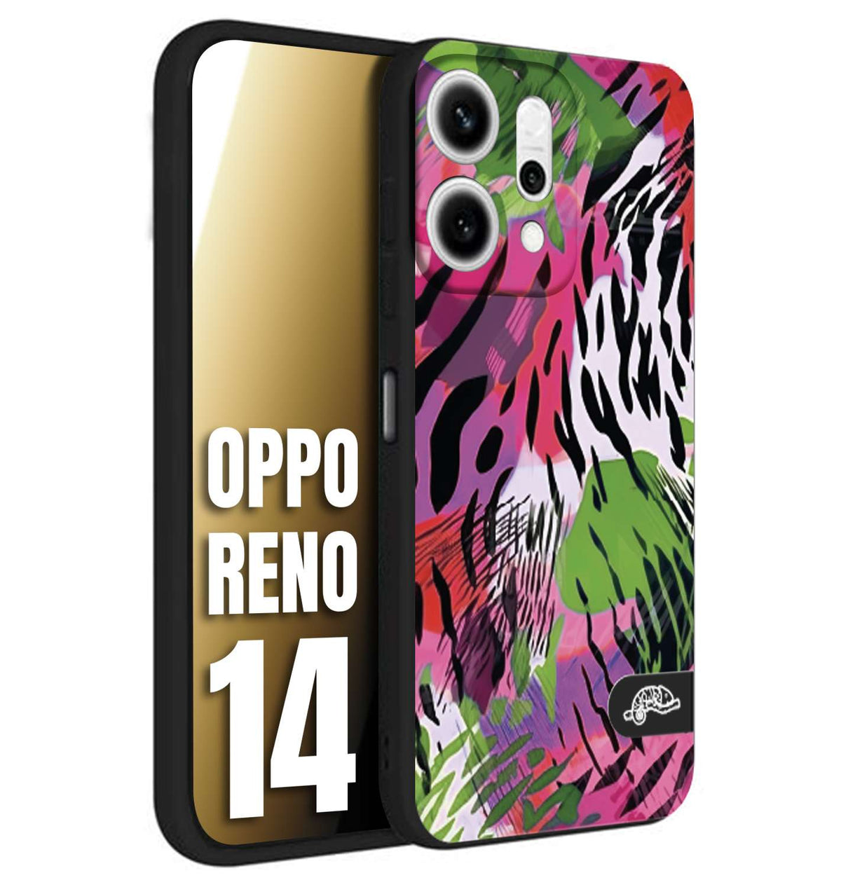 CUSTOMIZZA - Custodia cover nera morbida in tpu compatibile per Oppo Reno 14 leopardato tigrato tiger colorata summer color verde fucsia