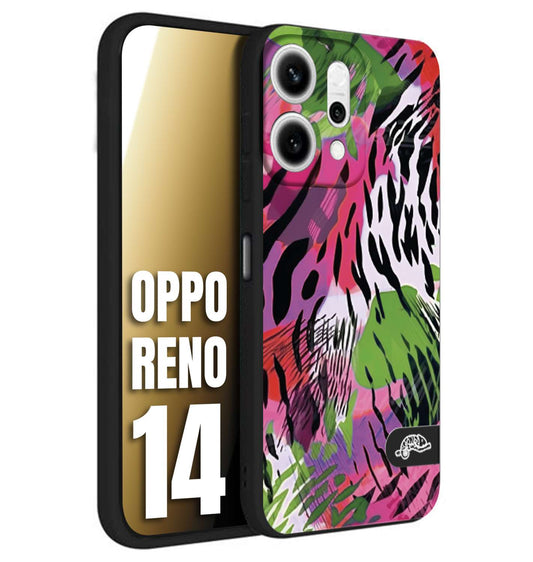 CUSTOMIZZA - Custodia cover nera morbida in tpu compatibile per Oppo Reno 14 leopardato tigrato tiger colorata summer color verde fucsia