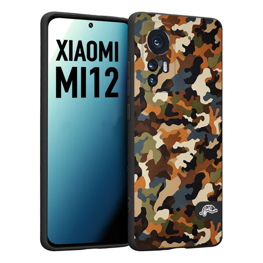 CUSTOMIZZA - Custodia cover nera morbida in tpu compatibile per Xiaomi 12 5G camouflage mimetico militare moderno blu marrone beige