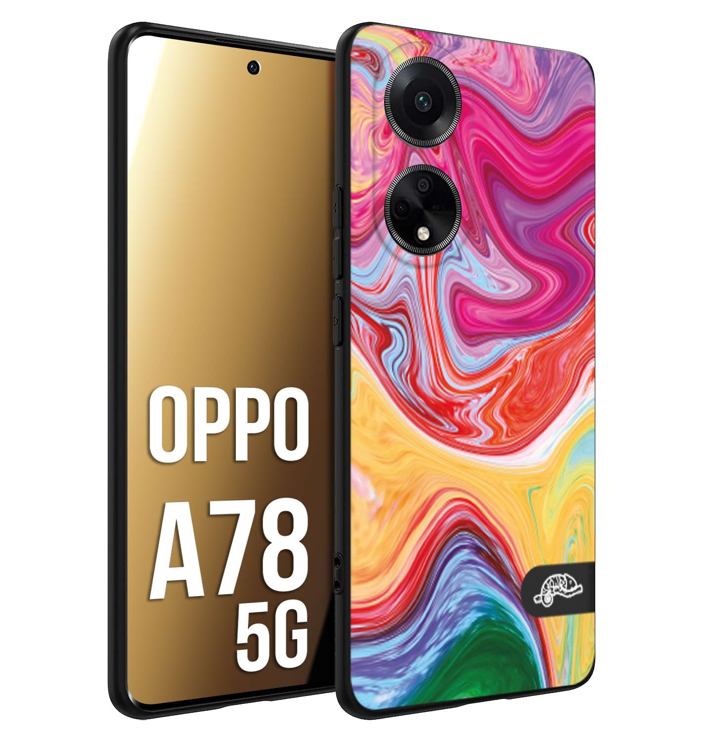 CUSTOMIZZA - Custodia cover nera morbida in tpu compatibile per Oppo A78 5G colorata fantasia vortice marmo onde verde fucsia gialla