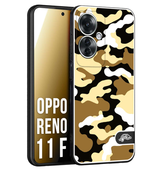 CUSTOMIZZA - Custodia cover nera morbida in tpu compatibile per Oppo Reno 11 F 5G camouflage mimetico militare giallo desert brown