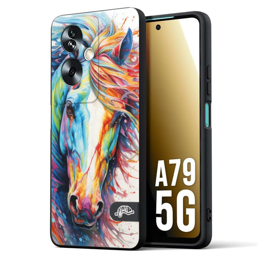 CUSTOMIZZA - Custodia cover nera morbida in tpu compatibile per Oppo A79 5G animali color cavallo horse viso colori vibranti disegnato schizzo
