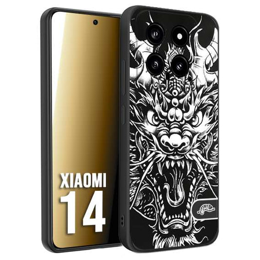 CUSTOMIZZA - Custodia cover nera morbida in tpu compatibile per Xiaomi 14 drago black and white bianco a rilievo disegnato tattoo tatuaggio