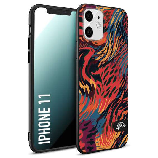 CUSTOMIZZA - Custodia cover nera morbida in tpu compatibile per iPhone 11 leopardato maculato tigrato colorata fiamme rossa blu arancione