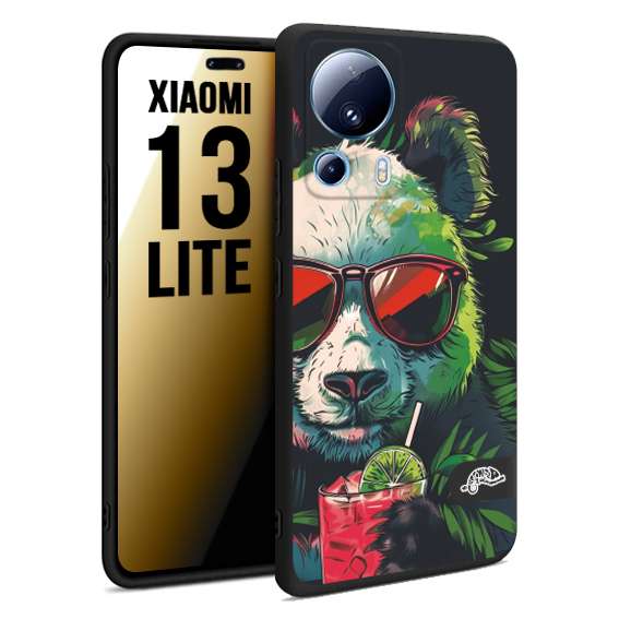 CUSTOMIZZA - Custodia cover nera morbida in tpu compatibile per Xiaomi 13 LITE estate disegnata cocktails animali simpatici panda mojito