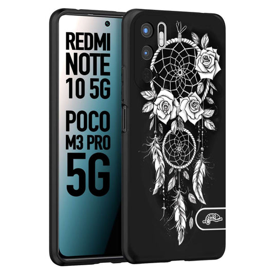 CUSTOMIZZA - Custodia cover nera morbida in tpu compatibile per Xiaomi Redmi Note 10 5G - Poco M3 Pro 5G acchiappasogni dreamcatcher black and white bianco a rilievo disegnato tattoo tatuaggio