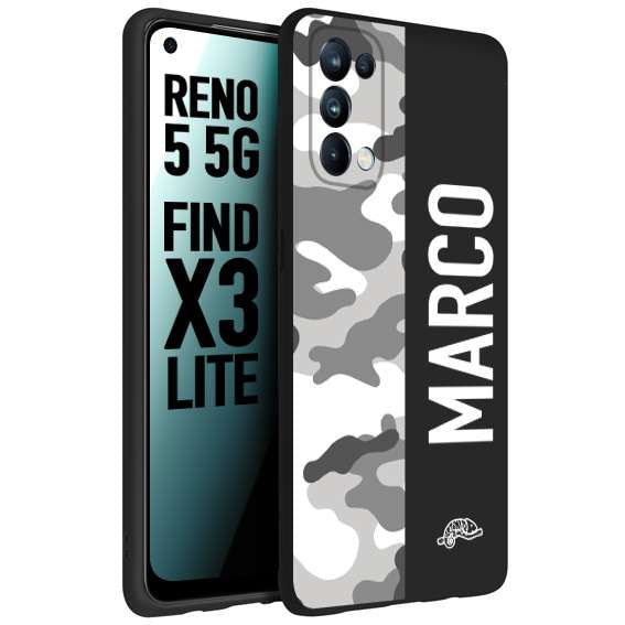 CUSTOMIZZA - Custodia cover nera morbida in tpu compatibile per Oppo Reno 5 5G camouflage mimetico militare personalizzata nome bianco