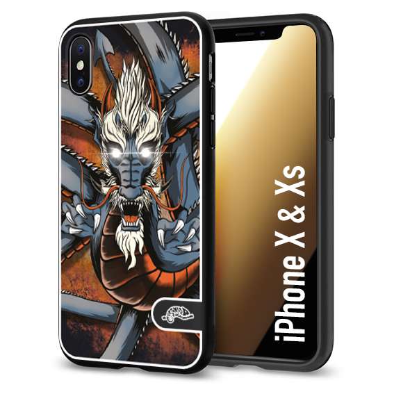 CUSTOMIZZA - Custodia cover nera morbida in tpu compatibile per iPhone X - Xs drago giapponese tattoo japan dragon