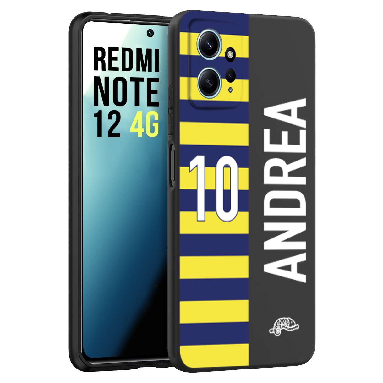 CUSTOMIZZA - Custodia cover nera morbida in tpu compatibile per Xiaomi Redmi Note 12 4G personalizzata calcio football nome e numero calciatori giallo blu