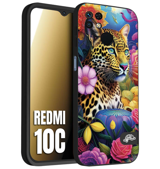 CUSTOMIZZA - Custodia cover nera morbida in tpu compatibile per Xiaomi Redmi 10C astratti donna flower fantasia leopardo ghepardo animali colorati