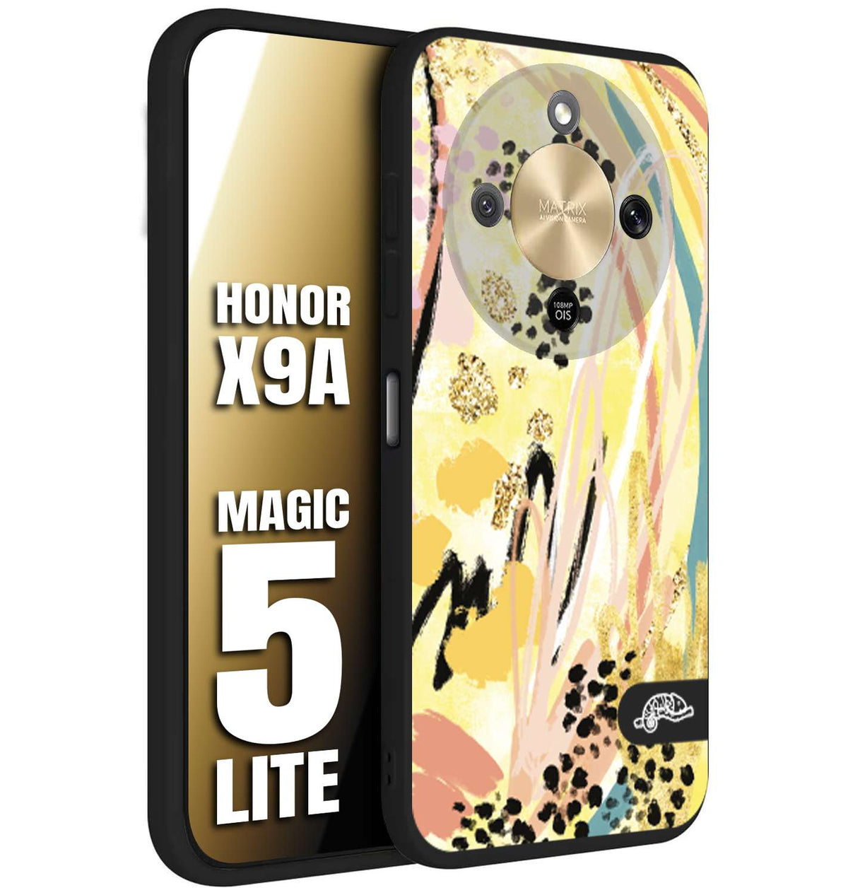 CUSTOMIZZA - Custodia cover nera morbida in tpu compatibile per Honor X9A - Honor Magic 5 Lite astratti donna flower fantasia estate gialla rosa leopardata