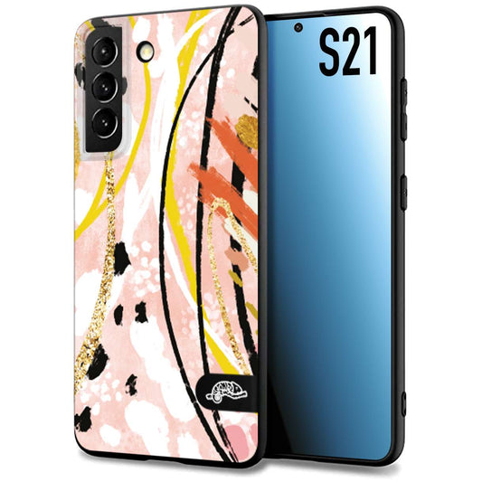 CUSTOMIZZA - Custodia cover nera morbida in tpu compatibile per Samsung S21 fiori astratti donna zebrato leopardato fantasia dorata gialla rosa colorata