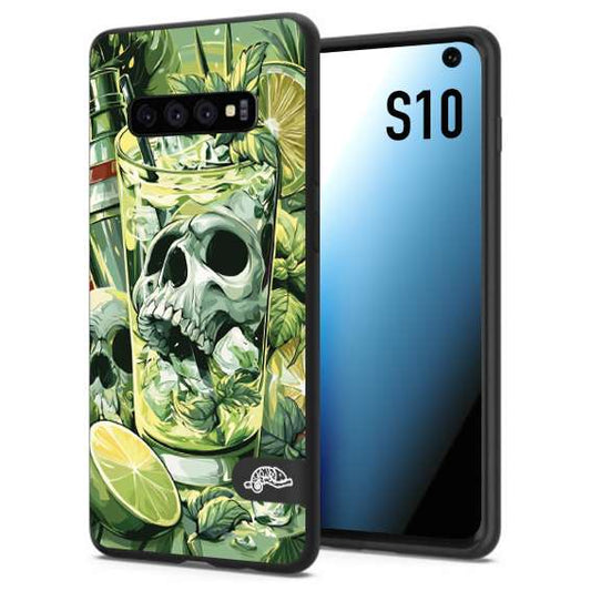 CUSTOMIZZA - Custodia cover nera morbida in tpu compatibile per Samsung S10 Mojito cocktail teschio illustrazione drink lime menta ghiacci tropicale street art