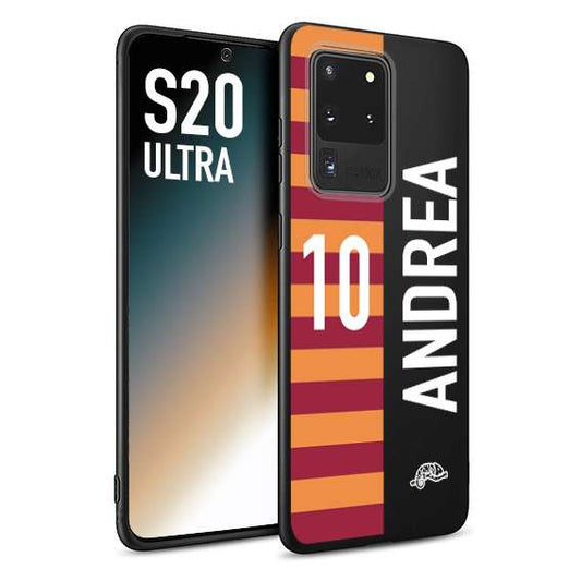 CUSTOMIZZA - Custodia cover nera morbida in tpu compatibile per Samsung S20 ULTRA personalizzata calcio football nome e numero calciatori giallo rossi