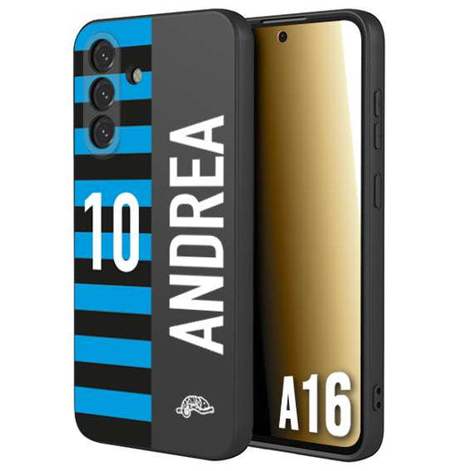 CUSTOMIZZA - Custodia cover nera morbida in tpu compatibile per Samsung A16 personalizzata calcio football nome e numero calciatori nerazzurra