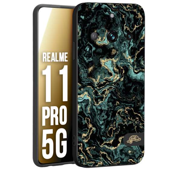 CUSTOMIZZA - Custodia cover nera morbida in tpu compatibile per Realme 11 PRO 5G effetto marmo marble verde green venature dorato pietra