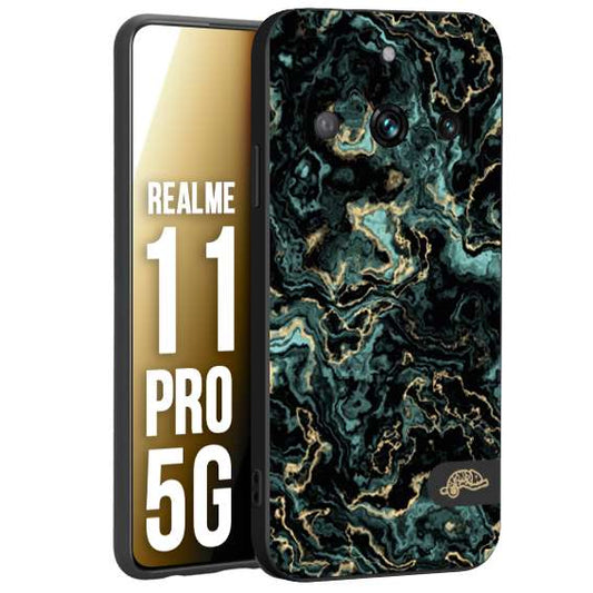 CUSTOMIZZA - Custodia cover nera morbida in tpu compatibile per Realme 11 PRO 5G effetto marmo marble verde green venature dorato pietra