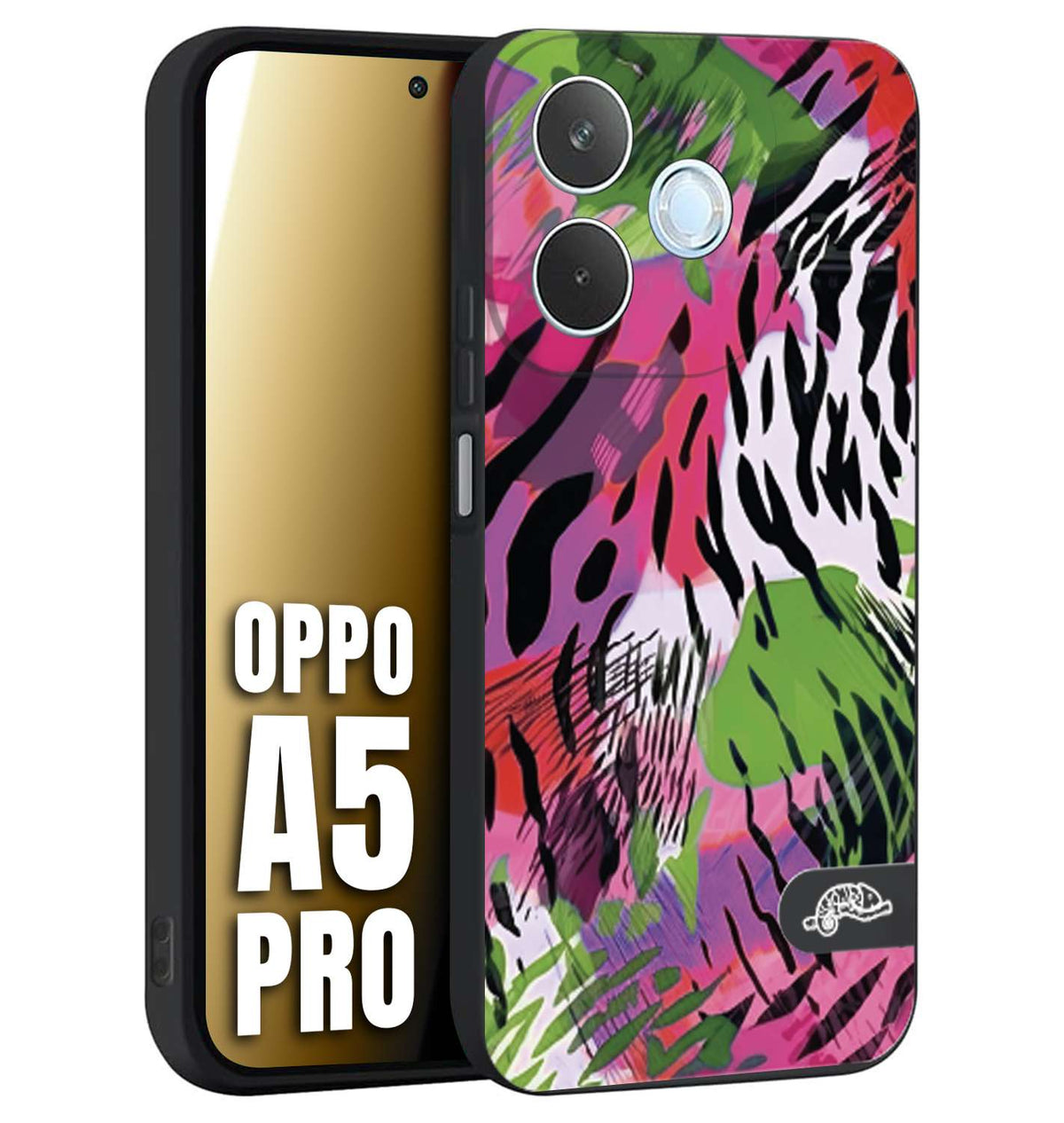 CUSTOMIZZA - Custodia cover nera morbida in tpu compatibile per Oppo A5 PRO leopardato tigrato tiger colorata summer color verde fucsia