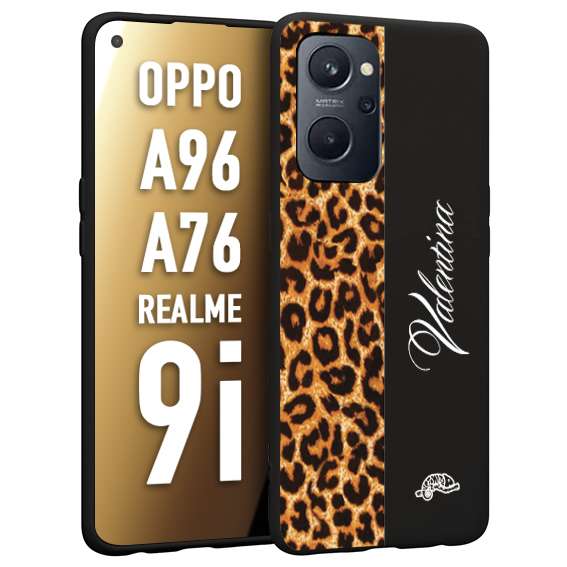 CUSTOMIZZA - Custodia cover nera morbida in tpu compatibile per Oppo Realme 9i - A96 - A76 custom nome scritta leopardato maculato donna marrone leopard