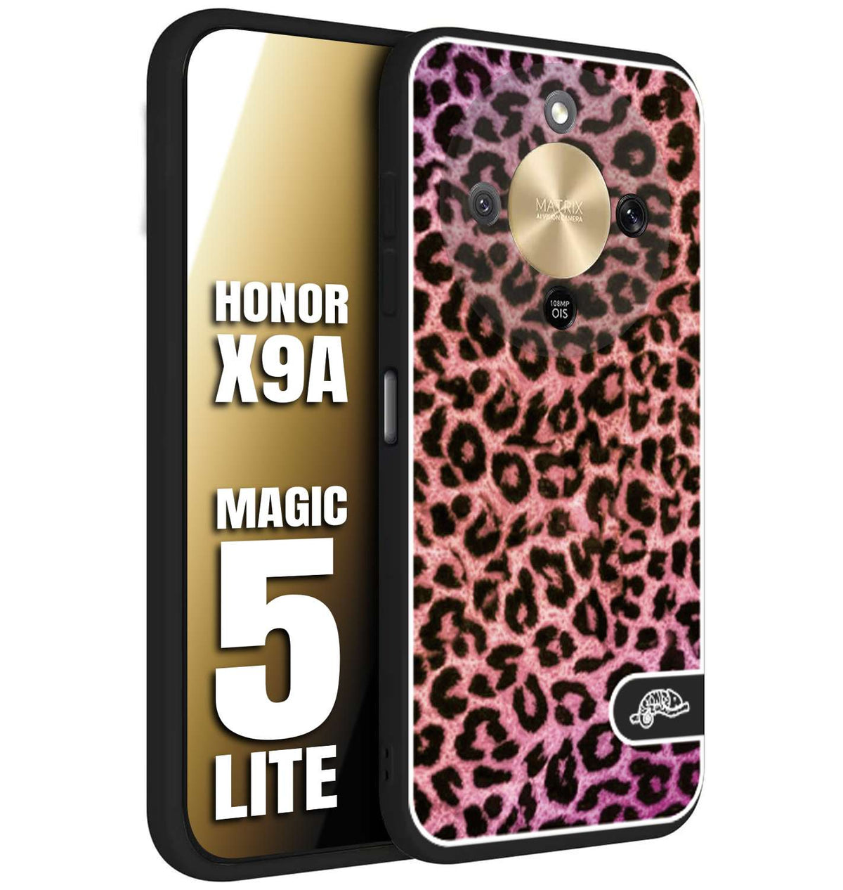 CUSTOMIZZA - Custodia cover nera morbida in tpu compatibile per Honor X9A - Honor Magic 5 Lite leopardato maculato donna rosa leopard
