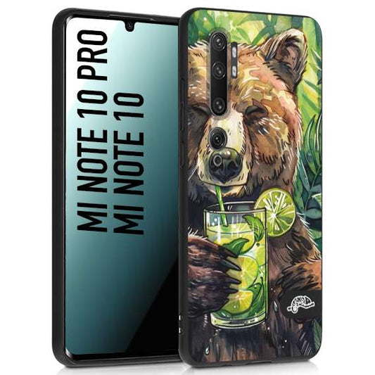 CUSTOMIZZA - Custodia cover nera morbida in tpu compatibile per Xiaomi Mi Note 10 - Mi Note 10 Pro estate disegnata cocktails animali simpatici orso bear negroni