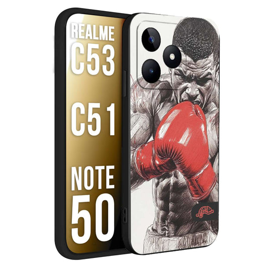 CUSTOMIZZA - Custodia cover nera morbida in tpu compatibile per Realme C53 - C51 - NOTE 50 pugilato pugili disegno tattoo guantoni box pesi massimi gancio