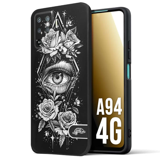 CUSTOMIZZA - Custodia cover nera morbida in tpu compatibile per Oppo A94 4G occhio fiori rombo geometrico black and white bianco a rilievo disegnato tattoo tatuaggio