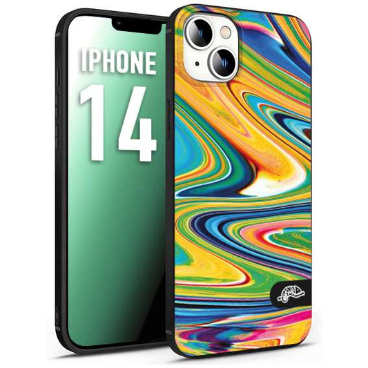 CUSTOMIZZA - Custodia cover nera morbida in tpu compatibile per iPhone 14 colorata fantasia vortice marmo arcobaleno gialla verde blu