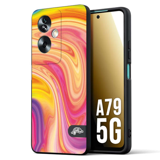 CUSTOMIZZA - Custodia cover nera morbida in tpu compatibile per Oppo A79 5G colorata fantasia vortice marmo onde rosa fucsia gialla