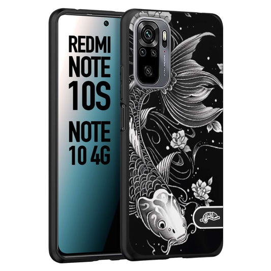 CUSTOMIZZA - Custodia cover nera morbida in tpu compatibile per Xiaomi Redmi Note 10S carpa koi black and white bianco a rilievo disegnato tattoo tatuaggio