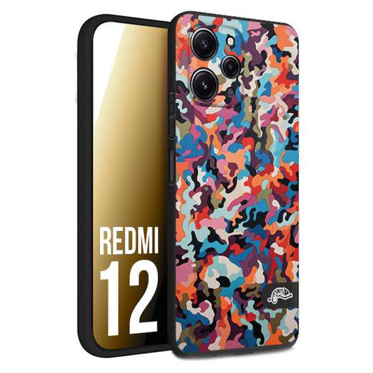 CUSTOMIZZA - Custodia cover nera morbida in tpu compatibile per Xiaomi Redmi 12 camouflage mimetico militare moderno blu arancio rosa