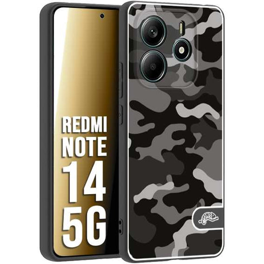 CUSTOMIZZA - Custodia cover nera morbida in tpu compatibile per Xiaomi Redmi Note 14 5G camouflage mimetico militare nero black grigio