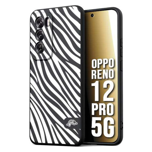 CUSTOMIZZA - Custodia cover nera morbida in tpu compatibile per Oppo Reno 12 PRO 5G zebrata maculata a rilievo soft touch donna bianca