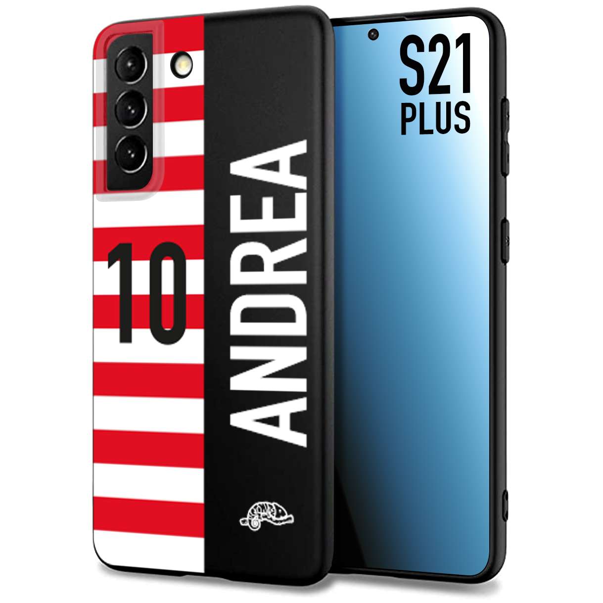 CUSTOMIZZA - Custodia cover nera morbida in tpu compatibile per Samsung S21 PLUS personalizzata calcio football nome e numero calciatori bianco rossa